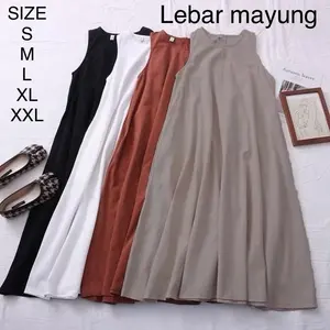 (LEBAR MAYUNG) Inner Dress Wanita Polos Toyobo Tanpa Lengan Sleting Depan Gamis Kutungan Gamis Polos Terbaru Kekinian