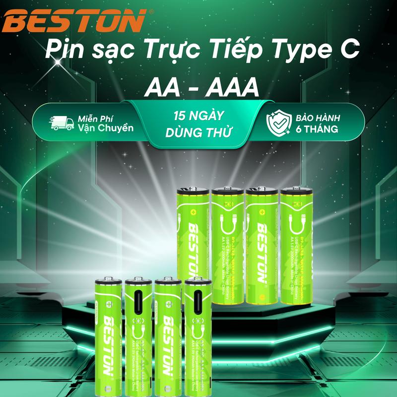 Beston Pin Sạc Trực Tiếp Type C 1.5V AA AAA Cho Máy Ảnh Karaoke Đồ Chơi Remode Máy Lạnh Tivi Tiện Lợi An Toàn Bảo Vệ Chống Quá Tải Quá Nhiệt