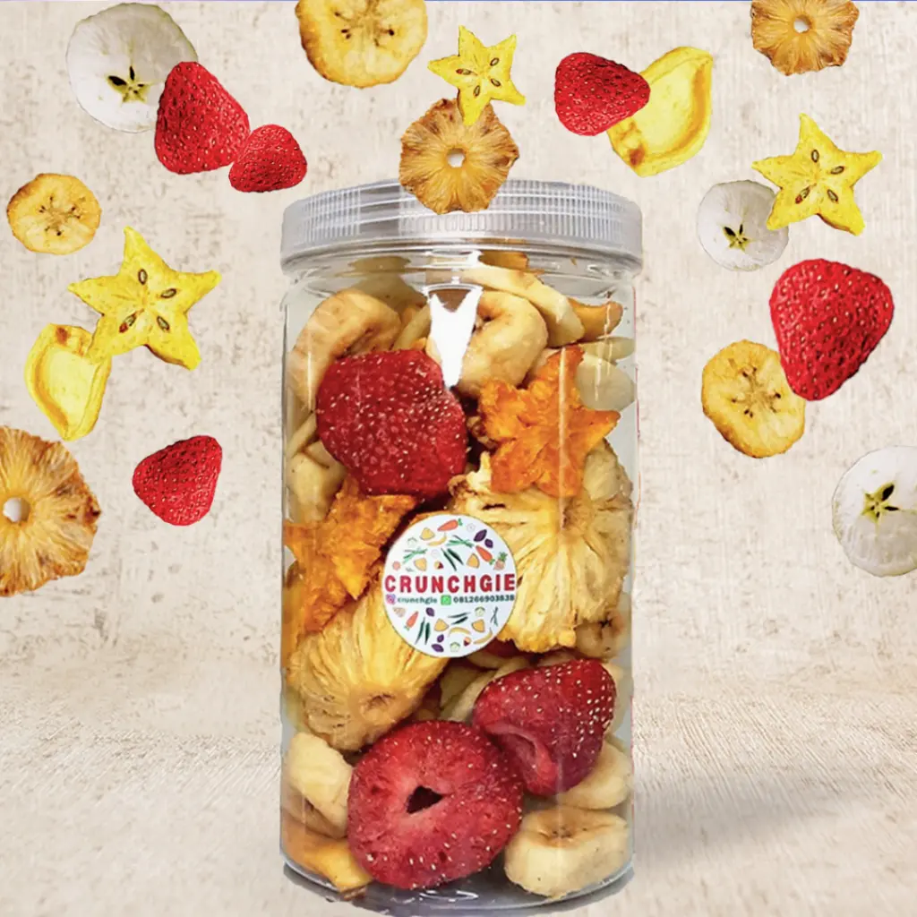 Buah Toples 1L | Keripik Buah | Buah Kering | Kripik Buah | Strawberry Kering | Snack Buah | Cemilan Sehat | Cemilan Buah | Snack Sehat | Keripik Pisang | Keripik Strawberry | Buah Tin | Keripik Durian Freeze Dried | Keripik Nangka
