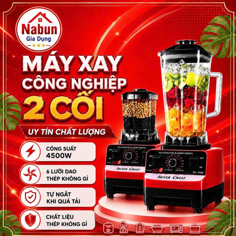 Máy Say Sinh Tố Đa Năng KAW SILVER CREST 4500W, MÁY XAY SINH TỐ 2 CỐI