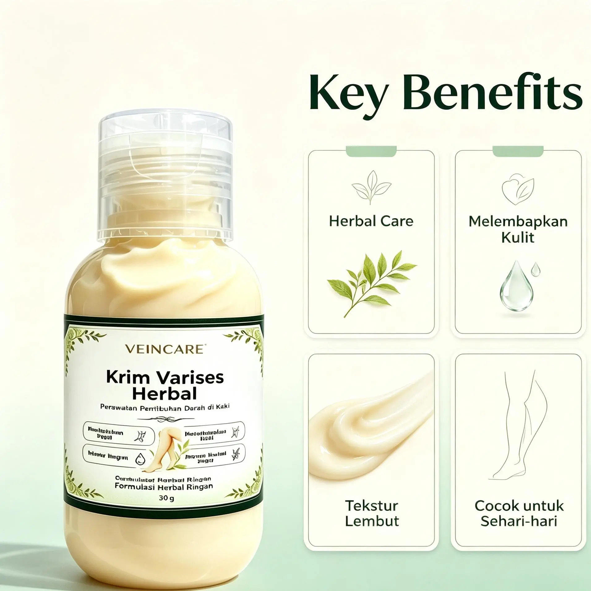 VEINCARE Krim Varises Herbal Perawatan Pembuluh Darah Di Kaki Formulasi Herbal Ringan Melegakan Rasa Berat Dan Lelah Pada Kaki Meredakan Rasa Tidak Nyaman Setelah Beraktivitas Lama Tekstur Lembut Mudah Meresap Ke Kulit Bisa COD