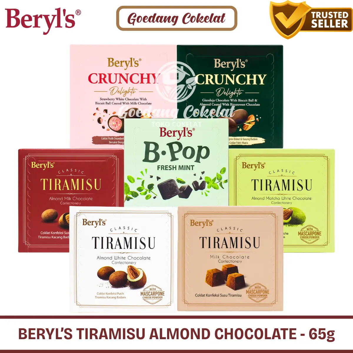 Beryl's Classic Tiramisu Almond Green Tea Milk White Chocolate 65g Beryls Coklat Cokelat Malaysia