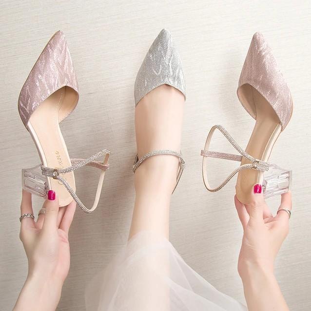 Sandal Pesta Heels Wanita Elegan Hak Kaca 5 Cm - Sepatu High Heels Pesta Tali Permata Terbaru Bh.02 Karet Shoes sepatu kaca Slip Resistant S