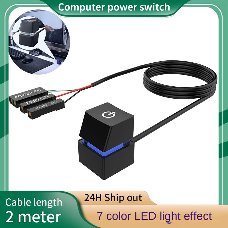 Công tắc máy tính để bàn 2m Đèn LED đầy màu sắc Bo mạch chủ PC Cáp mở nguồn khởi động bên ngoài Nút mở / tắt mở rộng cho văn phòng tại nhà