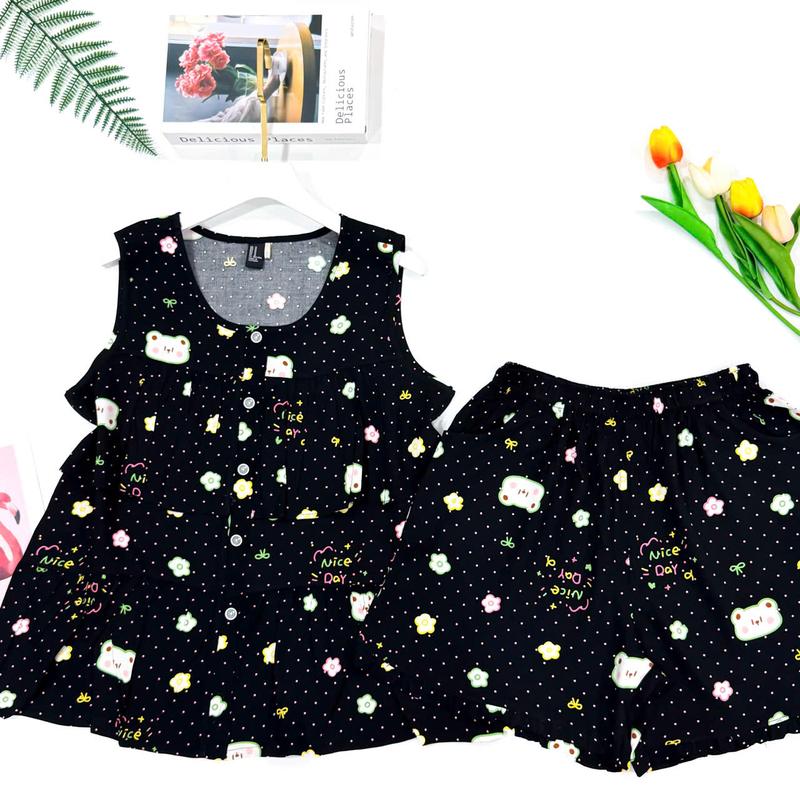  Đồ Bộ Mặc Nhà Bộ Lanh Nữ Đùi Babydoll Bèo Ngực Phối Nút VNXK 45-75kg Chất Tole 2 Da Mềm Mịn Mát - Happyhouse93 