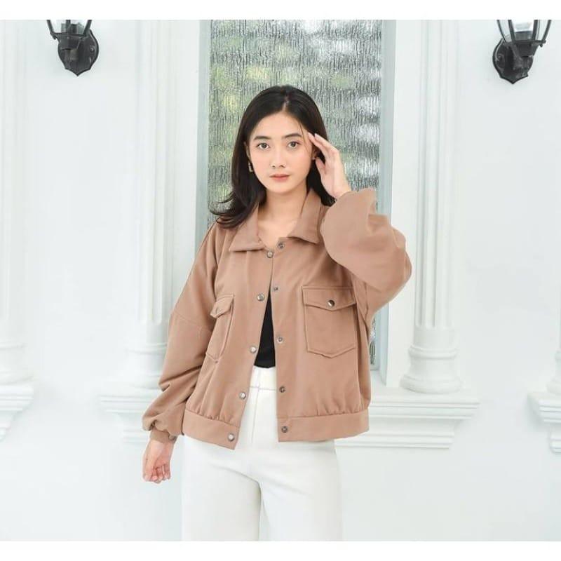 Olin Jaket Button Minimalis Santai fleece lembut tebal wanita Oversize Atasan 3