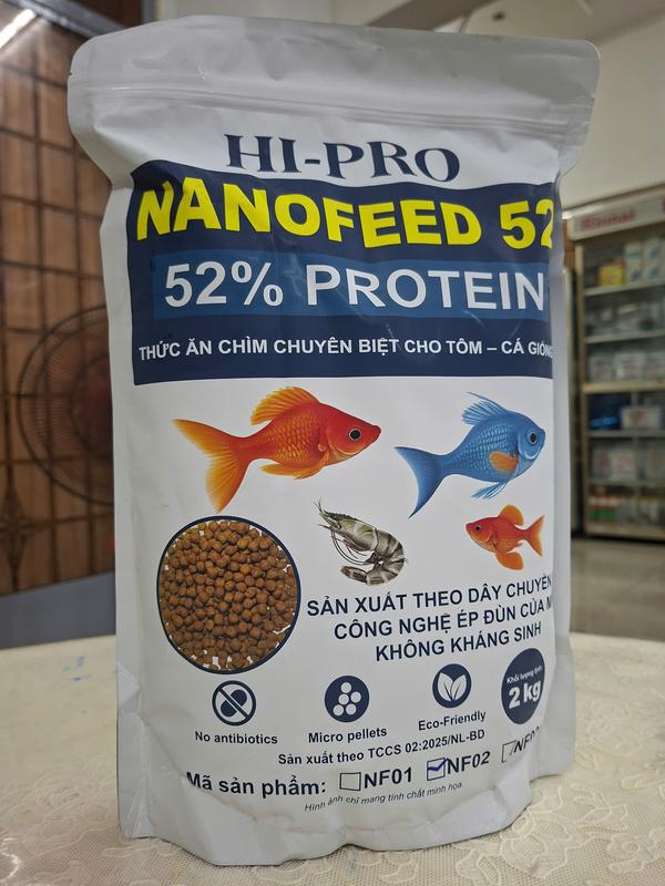  Túi 2kg Cám chìm bột hạt 0.2li 0.4li 0.6li chuyên biệt cho cá vàng cá tầm tôm thẻ ương vèo Nurcare Cargill 50% và Hi-Pro Nano feed 52%đạm chất lượng cao 