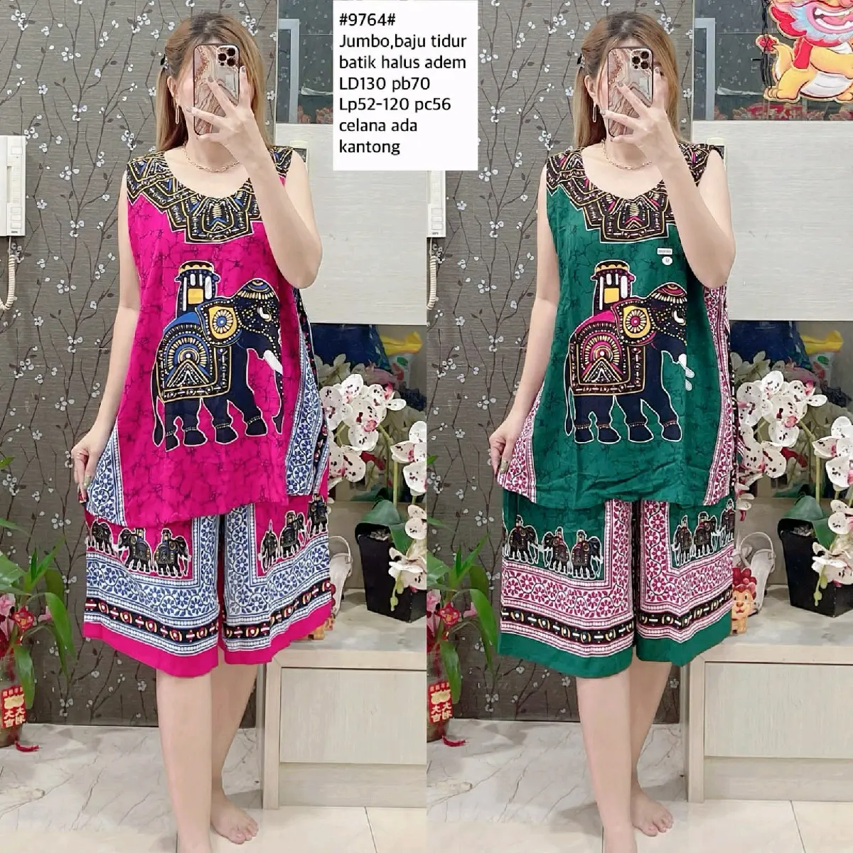 #9764 Stelan baju tidur batik jumbo gajah kensi LD130