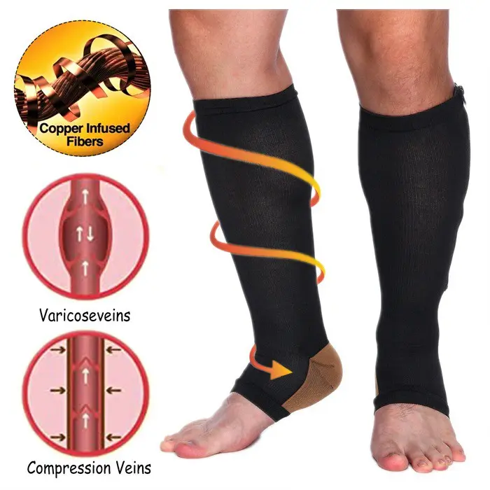 Compression Socks Open Toe Knee Length Slim Leg Shaper Pressure Anti-Fatigue