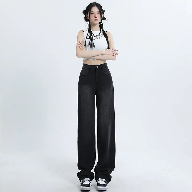 UNISEX Celana panjang jeans wide leg washed loose fit pria wanita retro straight street style skena gombrong 5