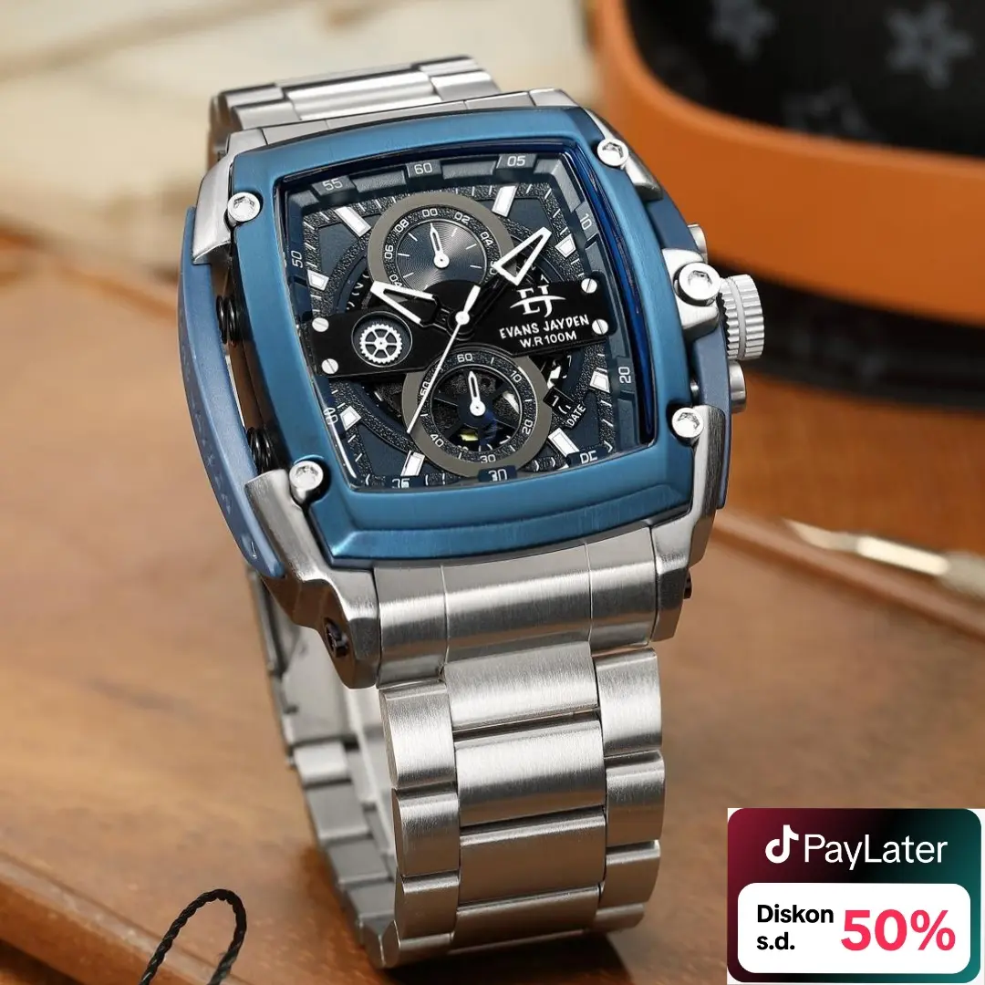 Evans Jayden Jam Tangan Pria 9553 Rantai Stainless Kaca Sapphire Steel Chronograph Water Resistant 10 ATM Pengait Watches Waterproof