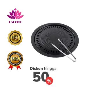 LAHOME Round Grill Pan Korean BBQ Non-stick/Stainless Steel Outdoor Indoor Penjepit