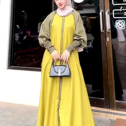 Gamis Motif bunga Rayon Panjang Gamis Twill Ibu Pekalongan Gamis Instan cantik Nyaman Kain Tebal Tangan Karet Muslim Model Samping cantik Kombinasi Lembut Dress Garis Santai Kantong Katun