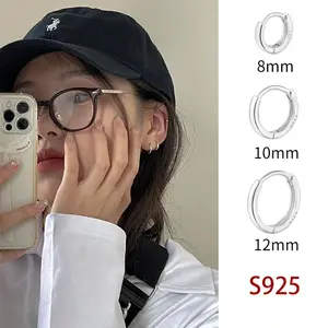 EAR PARTNER-925 SILVER Anting-anting lingkaran sederhana dari perak murni, anting tusuk perak  untuk wanita, anting-anting pria dengan desain elegan untuk sisi telinga,Anting Perak Gaya Korea Original Elegan - Perhiasan Anti Karat & High Quality | COD