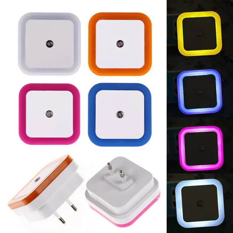 Night Lamp Automatic Sensor Square Socket Plug 4 Colour And White Circle - Lampu Tidur Malam Auto Sensor Led Light
