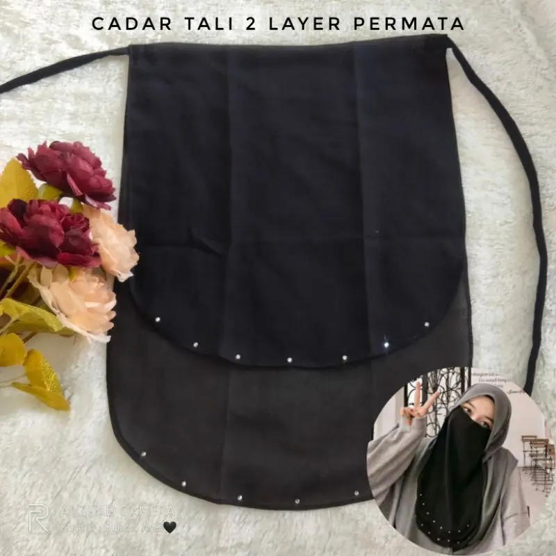 Cadar Tali 2 Layer Permata Niqab Permata oval cadar tali hias manik swarovsky cadar tali 2 layer ceruty babydoll