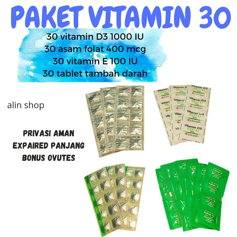 PAKET VITAMIN LENGKAP vitamin D3,  Vitamin E asam folat dan tablet tambah darah 0
