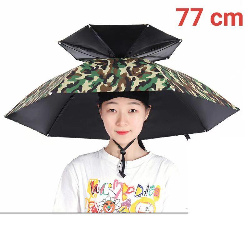 Topi payung yang dipasang di kepala untuk orang dewasa, payung otomatis penuh, topi pelindung matahari, payung olahraga luar ruangan untuk memancing Merah 9