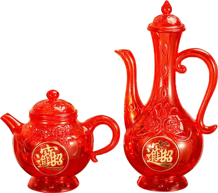 Teco Teko Seduh Teh Sembahyang Cao Cai Jin Bao Teko Puja Merah Kristal Acrylic Ukuran Besar Tea 0