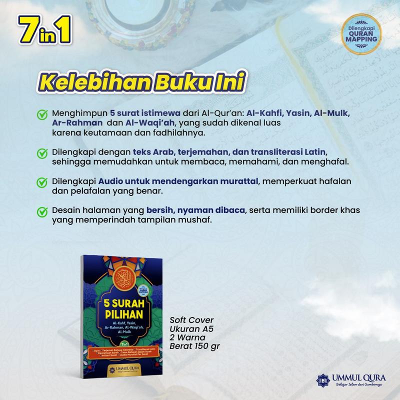 [UKURAN BESAR] Buku 5 Surat Pilihan I Al Kahfi, Yasin, Al Mulk, Ar Rahman, Al Waqiah Dilengkapi Quran Mapping Original Penerbit