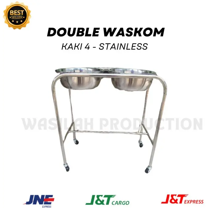 DOUBLE WASKOM PASIEN BESI DAN STAINLESS || STANDING WASKOM DOUBLE KAKI 4 - KAKI 4 SS
