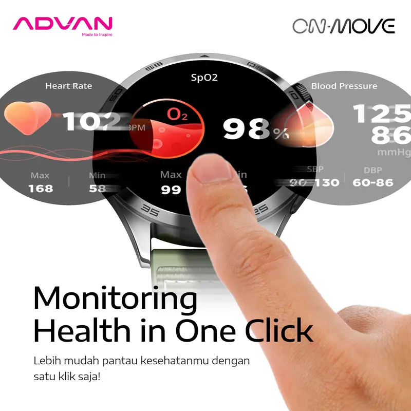 [Exclusive Riccie Nick] ADVAN Smartwatch On Move GPS AI ChatGPT Assistant Amoled 1.43" AOD Bluetooth Call Waterproof Tahan Air 5ATM Jam Tangan Pintar 3