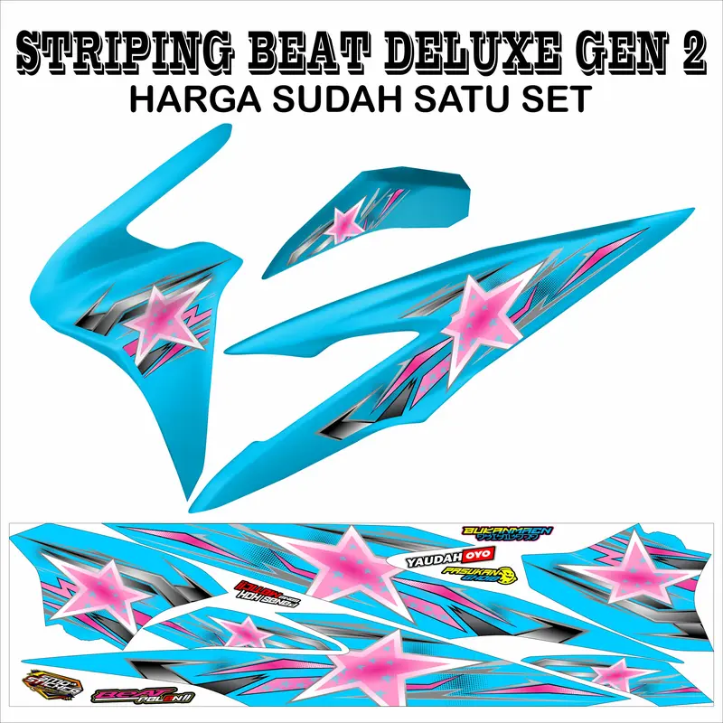 STRIPING VARIASI STICKER HONDA BEAT DELUXE GEN 2 MOTIF BINTANG PINK KEREN SIMPLE MURAH Motorcycle 3