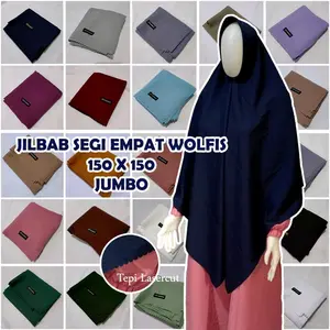 Jilbab segi empat wolfis 150 X 150 Jumbo Lasercut / jilbab segiempat polos / jilbab polos
