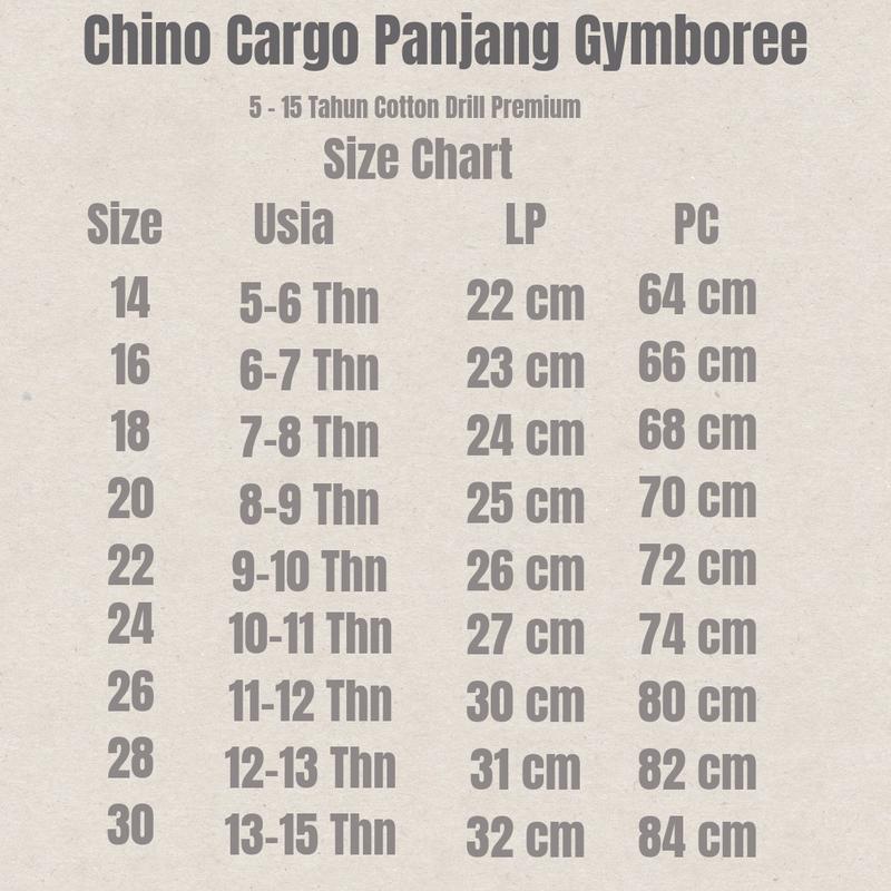 Celana Anak Chino Cargo Panjang Laki Perempuan 5-15 Tahun Unisex Katun Fashion 2