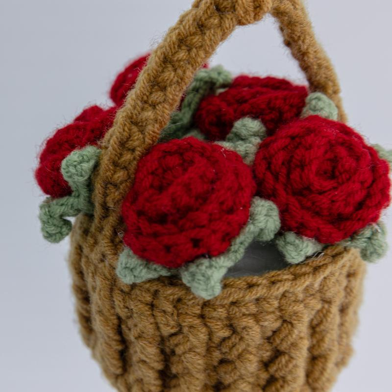 YSHomy Crochet Car Hanging with Crochet Flower Basket for Car Decor, Crochet Sunflower Rose Basket Hanging for Car Mirror 2