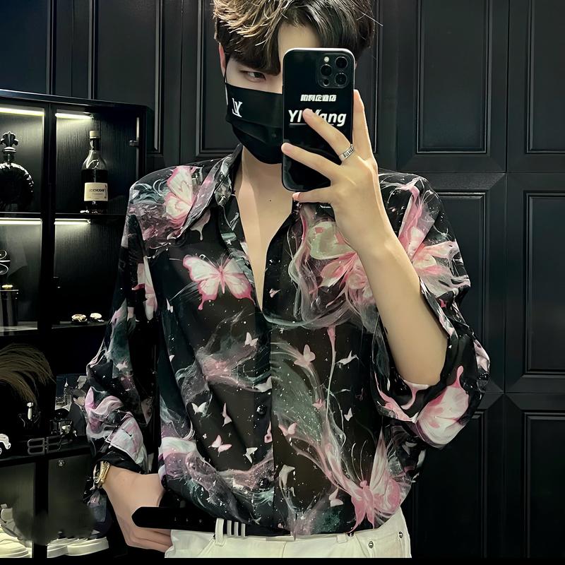 Áo sơ mi tay dài hoa phum kim tuyến lấp lánh form rộng Menswear Nam { v.a fashion }