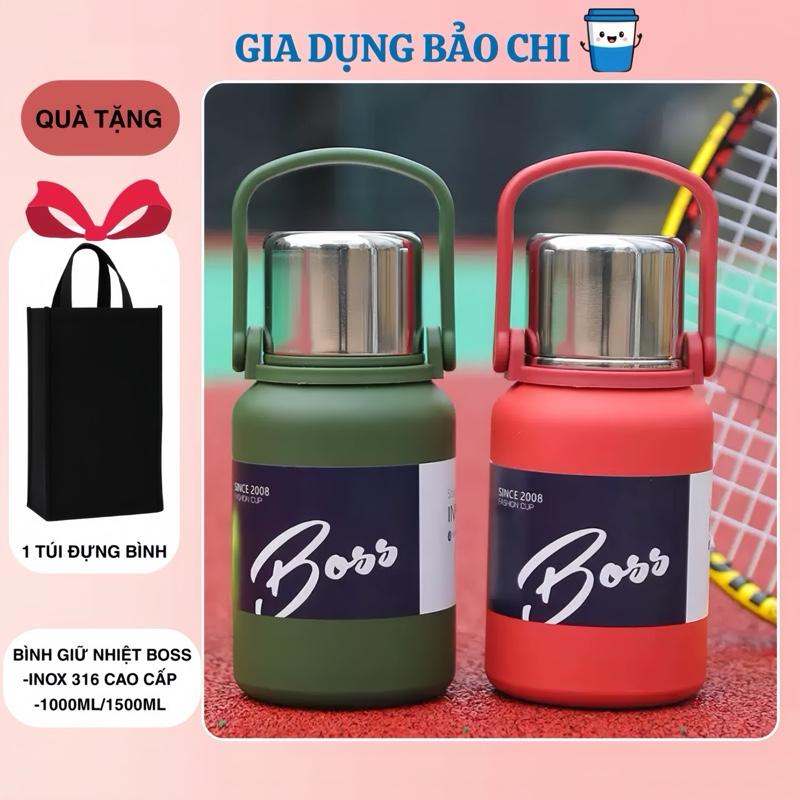 Bình Giữ Nhiệt Boss Inox SUS316 Có Lưới Lọc Trà Và Quai Xách Tiện Lợi Giữ Nóng Lạnh 15h( Tặng Túi Đựng Bình)