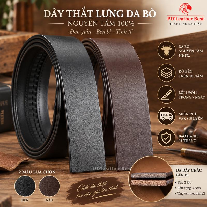 Dây Thắt Lưng Da Bò Miu Bản 3.5cm Dây Tự Động - Không Khóa - BH24T