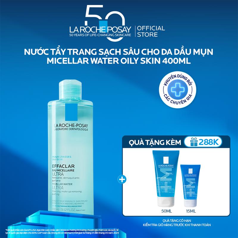 Nước làm sạch sâu và tẩy trang dành cho da dầu Effaclar Micellar Water 400ml