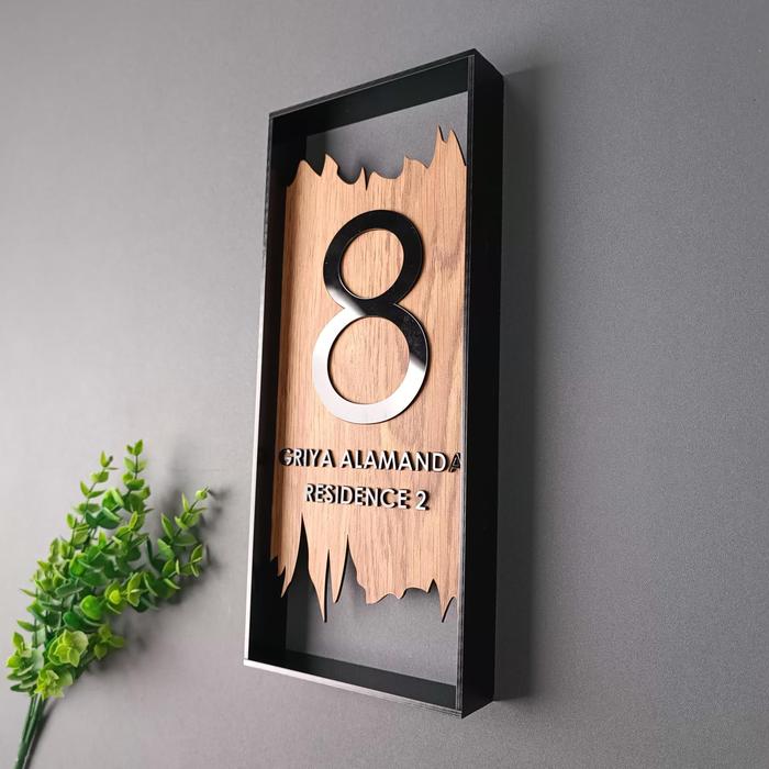 Frame Catatan Jual Nomor Rumah Akrilik Frame Motif Kayu Angka Timbul Papan Nomer ...