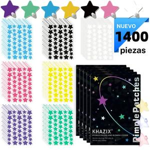 1400 piezas de parches antiacné en forma de estrella multicolor de tamaño grande, parches antiacné para el rostro, parches cubrientes para espinillas, ultrafinos, transpirables y amigables con la piel
