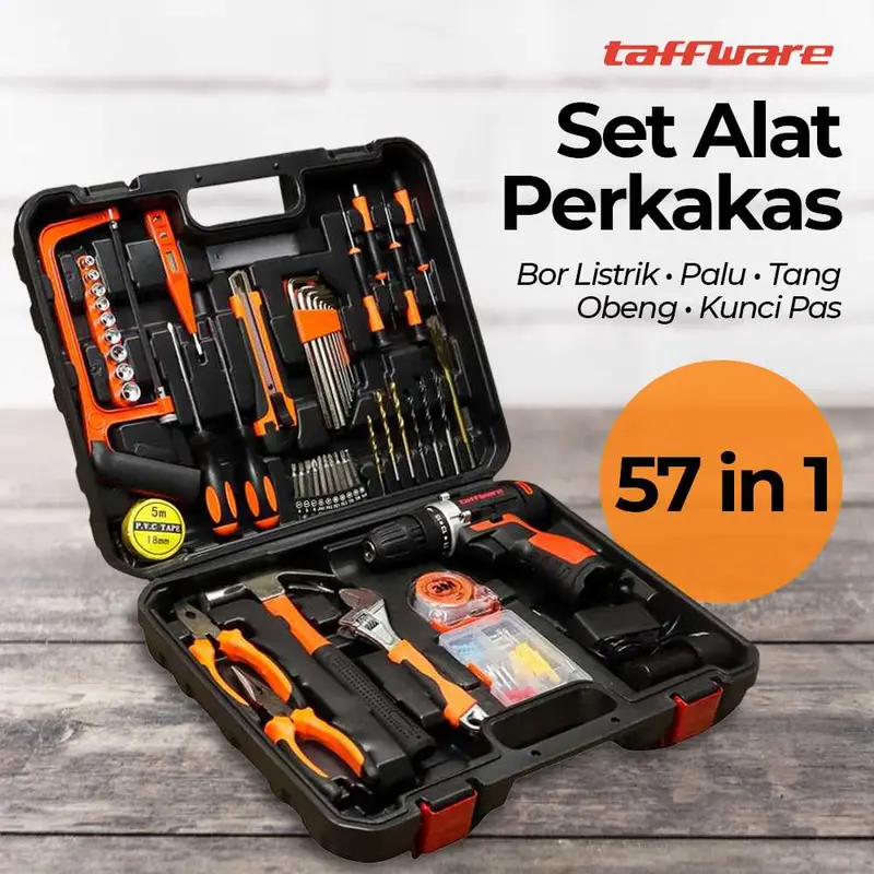 Taffware Alat Set Bor Listrik Palu Tang Obeng Kunci Inggris 57 in 1 - TZ168 0
