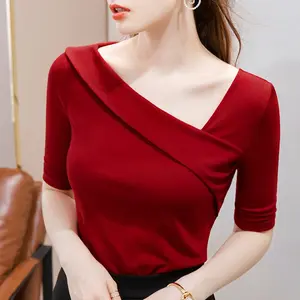 Korean T Shirt Sleeves Stretch Casual Nyaman Wanita