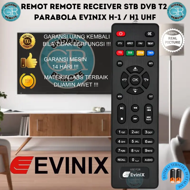 Remot Remote Receiver STB DVB T2 Parabola Evinix H-1 / H1 UHF 0
