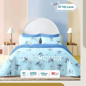 JJ BEDCOVER - BedCover Set Lengkap + Sprei - Two Tone - Bahan Microtex Disperse - MOTIF NEW STITCH BLUE