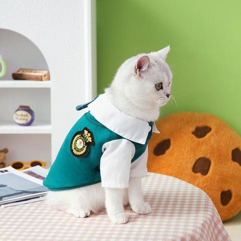 FUZOU Couples Dress Preppy Style Polyester T Shirt Skirt Pet Costumes Soft Comfortable Blue Dog JK Dress For Puppy Cat Kitten 5
