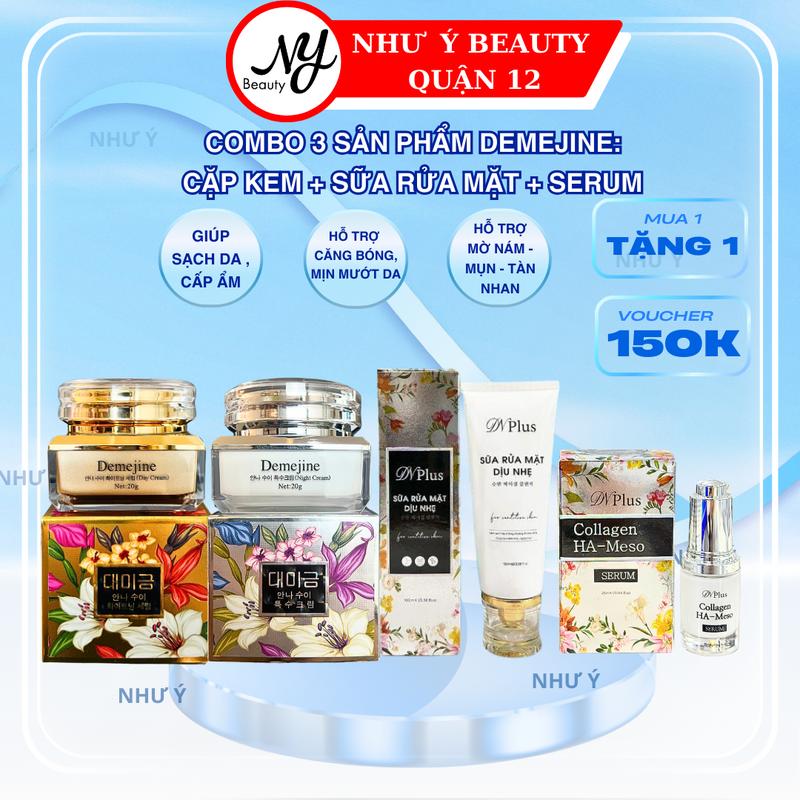  Combo 3 Sản Phẩm Demejine Bao Gồm Cặp Kem Ngày Và Đêm Cùng Sữa Rửa Mặt Dn Plus và Serum Dn Plus Skincare 