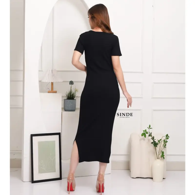 Sinde Laura Dress Knit Midi Premium Wanita Press Slim Fit Body Gaun Simpel  Elegan Korean Style Khaki Fit Xl-XXL