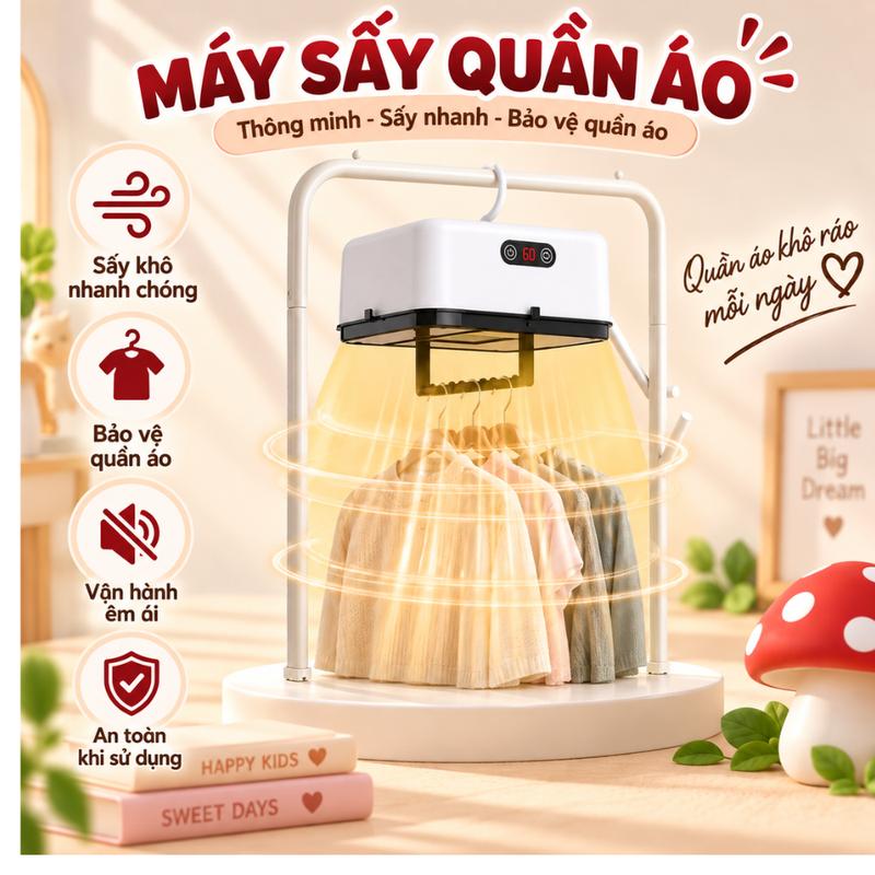 Máy Sấy Quần Áo Cao Cấp Công Suất 600W, Gấp Gọn Khử Trùng Treo Tường Công Nghệ Sấy 3D Sấy Khô Nhanh, Tiết Kiệm Điện,Tiết Kiệm Điện