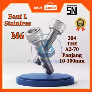 Baut L M6 Stainless 304 THE A2-70 Hex Socket Head Cap Screw SS SUS soket segi enam