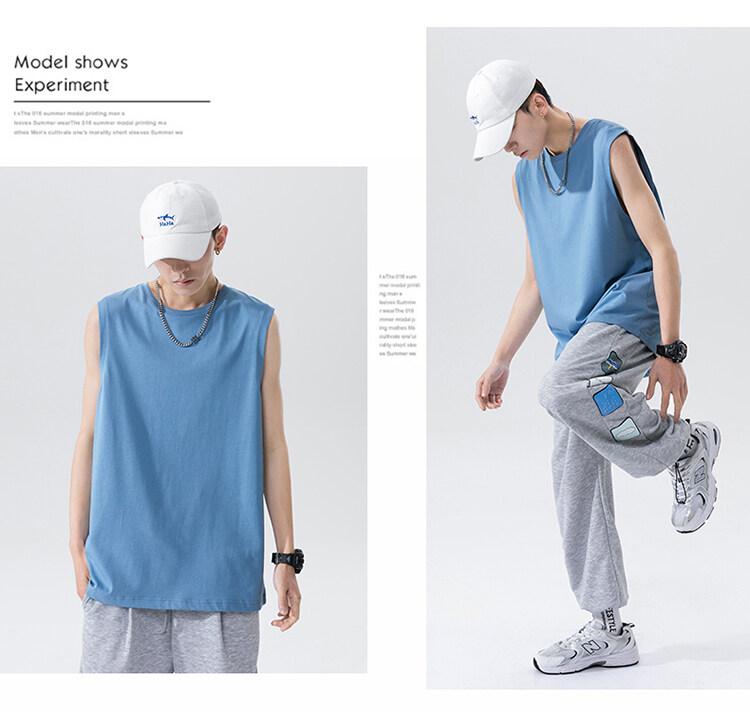 Product Introduction of Cotton short sleeve vest men's summer loose simple public version solid color black multi-color T-shirt 29