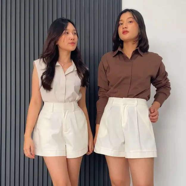 KLEOVA | Dania Shorts - Celana Pendek Kasual Wanita - Petite Size Friendly - Celana Basic Hotpants Santai Korea Jennie Casual Pinggang Karet Stretch High Waist