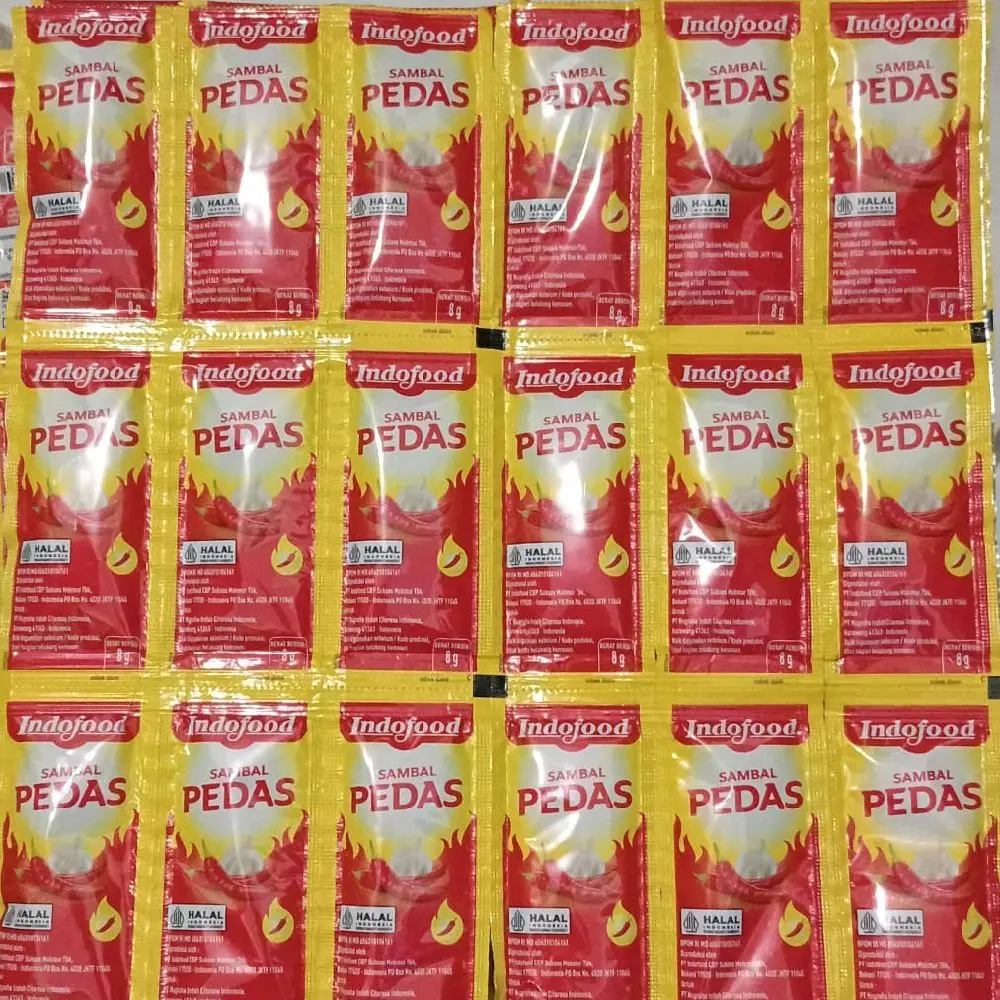 dapat 3 pack isi 108 pcs  saus sambal pedas Indofood merah isi