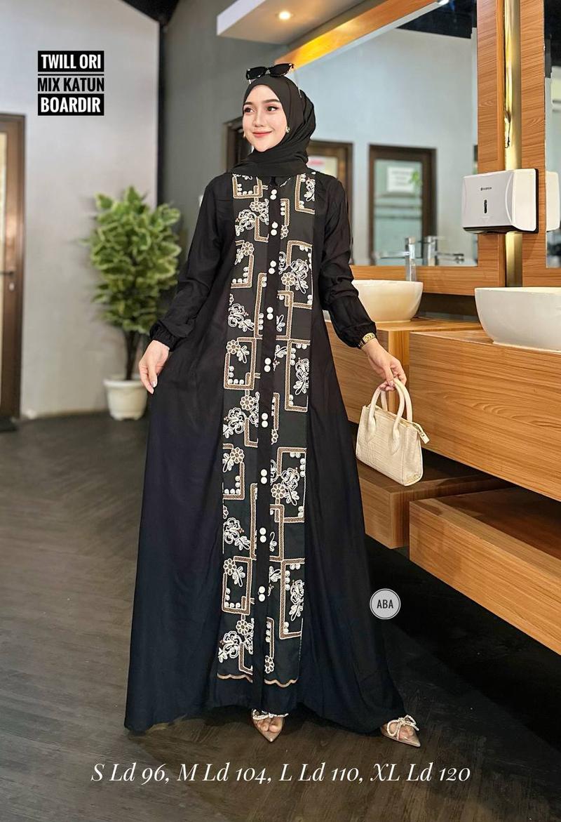 Product Introduction of gamis polos twil ori dress panjang busui tali samping Muslim Twill Kancing Cantik Karet Wudhu Kain Lembut Tebal Kerah Motif Wanita Rayon Katun Mewah Baju Maxi 3