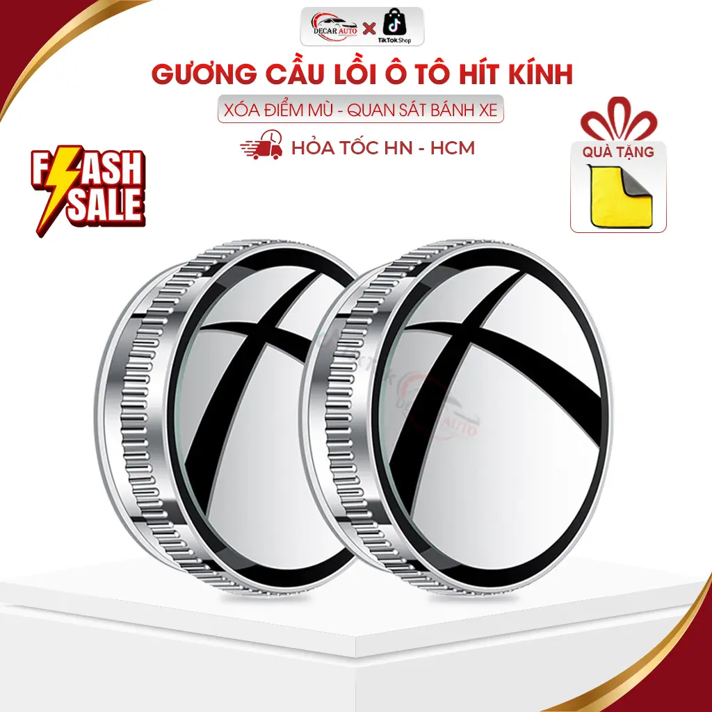 (TẶNG KHĂN) Cặp 2 Gương Cầu Lồi Ô Tô Xóa Điểm Mù Có Viền, Đế Hít Kính Xoay 360 Độ guo ng guo ng chieu hau o to guong  cauloi guong  chieuhau